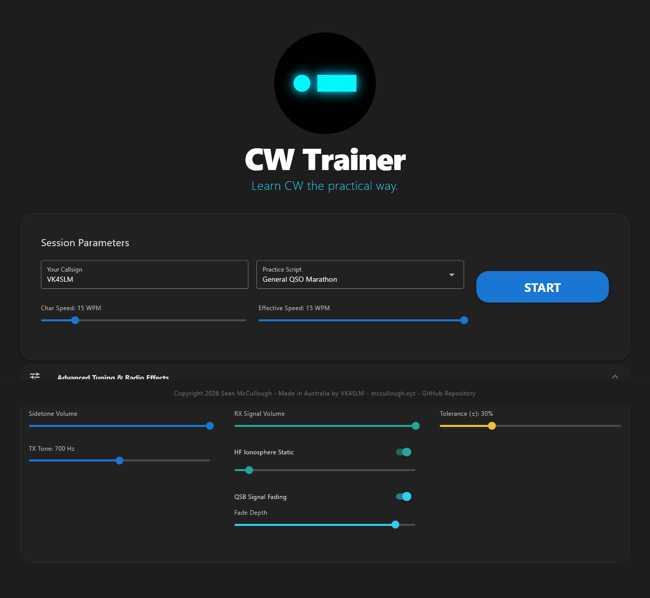 CW Trainer Interface Screenshot